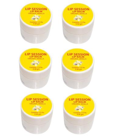 Lip Session Lip Balm Vanilla (Original) Flavor .33 Oz. Jars with Vitamin E & Cocoa Butter - Moisturizes & Soothes Dry Cracked or Chapped Lips (6 Pack)