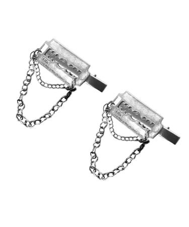 ZHOUMEIWENSP 2PCS Halloween Metal Skull Hair Clips Retro Cross Hairpin with Tassel Punk Clips Novelty Hair Style Making (Razor blade)