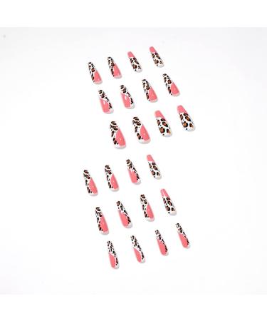 24Pcs Pink Leopard Wave Designs False Nails French Long Coffin Fake Nail Artificial Full Cover Nail Art Tips Press On Nail - Buy Online on GoSupps.com