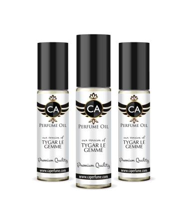 CA Perfume Impression of Tygar Le Gemme For Men Replica Fragrance Body Oil Dupes Alcohol-Free Essential Aromatherapy Sample Travel Size Concentrated Long Lasting Attar Roll-On 0.3 Fl Oz-X3
