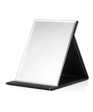 Youlanda Portable Folding Makeup Mirror with Stand Table Vanity Desk Travel Mirror. PU Leather Mirror Black.