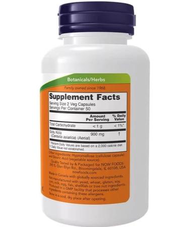 Now Foods Gotu Kola 450 mg - 100 Vegan Capsules | Premium Herbal Supplement for Enhanced Wellness - Buy Online on GoSupps.com