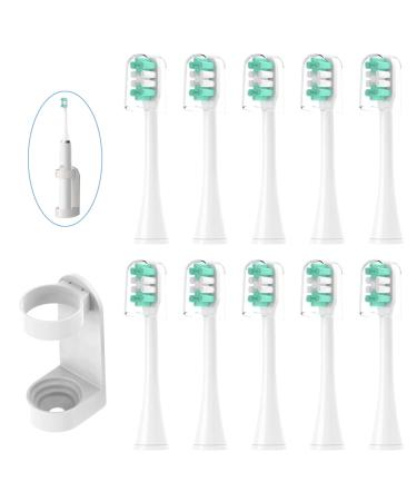 YMPBO Toothbrush Heads Compatible with AquaSonic Black Series  10Pcs Electric Brush Heads Refill+Free Universal Stand Holder for Vibe Series/Black Series pro/Duo Series Pro Soft Dupont Bristles White