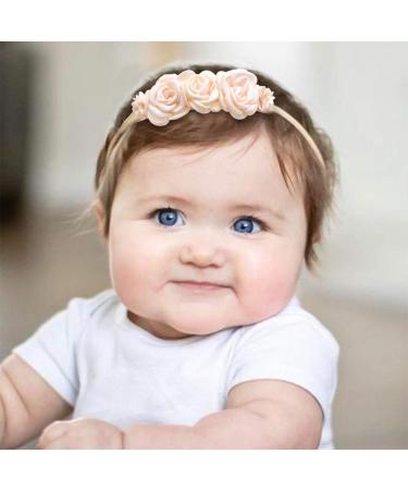 Sjbautyo 3-Piece Baby Girl Floral Nylon Headband Set | Stretchy Soft & Cute Hair Bands for Newborns & Toddlers - Perfect for Parties & Photography - Buy Online on GoSupps.com