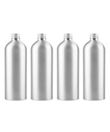 Zeoabsy 4 pieces 500 ml of empty round silver aluminum bottle with aluminum screw cover silver 500ml screw bottles made of aluminum for filling for cosmetics essences oil bathroom hotel travel 500ml silver