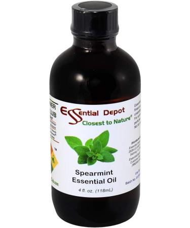 Essential Depot Spearmint Essential Oil - GC/MS Tested - Supplied in 4 oz. Amber Glass Bottle with Black Phenolic Cone Lined and Safety Sealed Cap - Buy Online on GoSupps.com