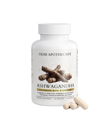 Dear Apothecary Organic Ashwagandha KSM-66 with BioPerine | 600mg Root Extract | Black Pepper for Absorption | 60 Vegetarian Capsules | Non-GMO Gluten Free