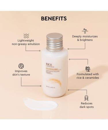 The Face Shop Rice & Ceramide Moisturizer Emulsion | 12-Hour Hydration & Barrier Repair Cream | Korean Skincare for All Skin Types (70ml - Buy Online on GoSupps.com