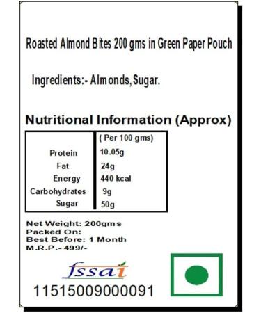 Jaiccha Ghasitaram Roasted Almond Bites 200 GMS in Green Paper Pouch - Buy Online on GoSupps.com