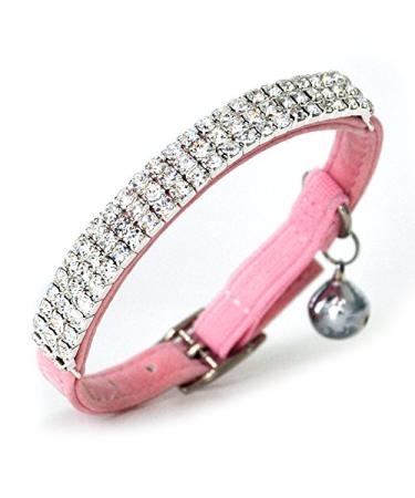 CHUKCHI Soft Velvet Safe Cat Adjustable Collar Bling Diamante with Bells,11 inch for Small Dogs and Cats Pink