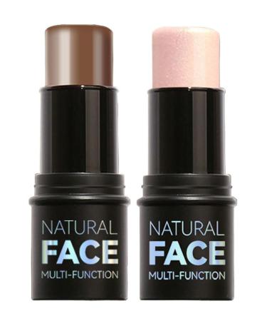 2-Pack Highlighting and Finishing Stick Non-stick Face Highlighter and Shadow Pencil Long-Lasting Smooth Face Highlighting Makeup (Pearl and Coffee)