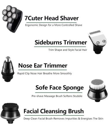 Buy Electric Razor for Men 5-in-1 Rechargeable Bald Head Shaver with 7 Floating Heads Beard & Nose Hair Trimmer and Facial Brush | International Shipping - Buy Online on GoSupps.com