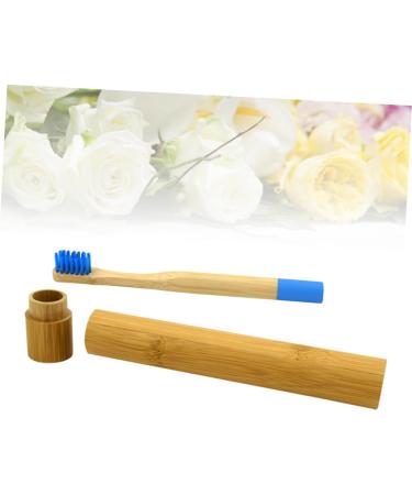 Eco-Friendly Wooden Toothbrush with Round Handle - Blue Bristles | 1 Pack - Ideal for Sustainable Oral Care - Buy Online on GoSupps.com