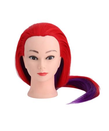 Shop window puppet with hair decaim red and purple colorful hair hairdressing practice Shop window doll head for the styling of the braided training