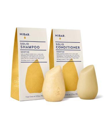 HiBAR Shampoo and Conditioner Bar Set  All Natural Hair Care  Plastic Free  Travel Size  Color Safe  Eco Friendly  Solid Sustainable Bars  Zero Waste (Soothe)