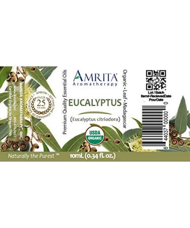Amrita Aromatherapy Organic Eucalyptus Citriodora Essential Oil 100% Pure Undiluted Eucalyptus citriodora Therapeutic Grade Premium Quality Aromatherapy oil Tested & Verified 10ML - Buy Online on GoSupps.com