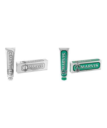 Marvis Whitening Mint toothpaste 85 ml & gives long-lasting freshness & classic Strong Mint toothpaste 85 ml toothpaste with taste experience guarantee for invigorating and long-lasting fresh bundle with Strong Mint toothpaste 85.00 ml (2-pack)