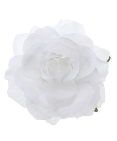 Solustre Rose Flower Hair Clips Brooch Artificial Big Rose Hairpin Pin up Flower Brooch for Women Girls Party (White)