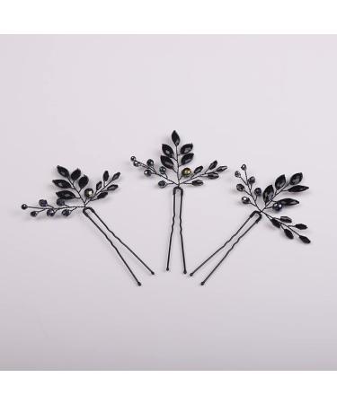 Handmade Black Rhinestone Wedding Hair Pins - Bridal Hair Accessories (3pcs) - Buy Online on GoSupps.com