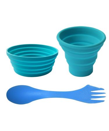 Ecoart Silicone Collapsible Bowl Cup Set with Spork for Outdoor Camping Hiking Travel - Set of 3