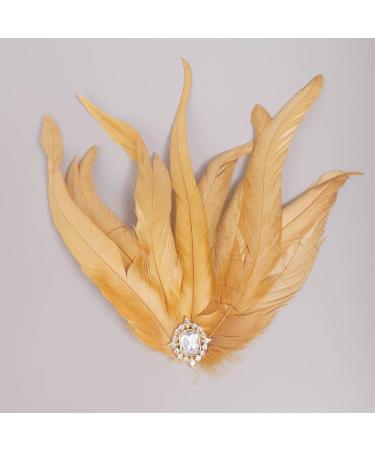 Handmade 1920s Champagne Fascinator - Feather Flapper Hair Accessories with Crystal Beads for Parties - Buy Online on GoSupps.com