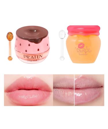 Lip Plumper Lip Mask Set Lip Plumper Gloss Lip Injection Strawberry Propolis Moisturizing Lip Sleeping Mask Hydrating & Prevention Dry and ed Lip Scrubs Exfoliator (Ginger and Strawberry)