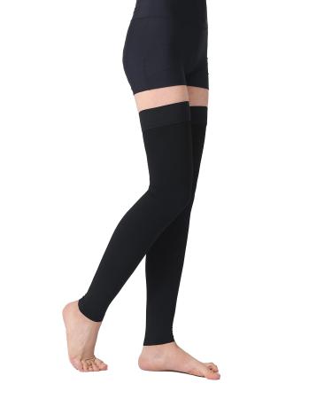 TOFLY Thigh High Compression Stockings Opaque 1 Pair Firm Support 20-30 mmHg Gradient Compression with Silicone Band Footless Compression Sleeves Treatment Swelling Varicose Veins Edema. L 20-30mmhg Black