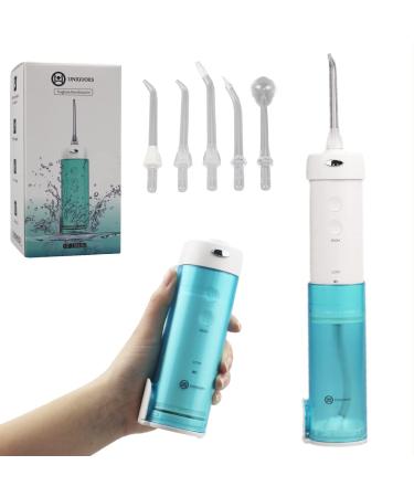 Mouth shower wireless travel small electrical interdental cleaner battery gear cleaning set oral error with 5 nozzles and 5 modes 200ml IPX7 waterproof water flowers for teeth blue/white