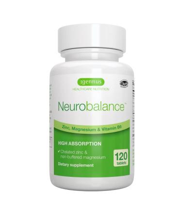 Neurobalance  High Absorption Zinc Magnesium B6 Supplement  Non-GMO Brain  Immune  Sleep & Muscle Recovery  Chelated Zinc Picolinate 24mg  Oxide-Free Magnesium & Vitamin B6  120 Tablets  by Igennus 120 Count (Pack of 1)