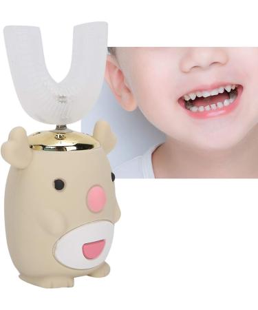 Kids Electric Sonic Toothbrush with Blue Light & U-Shaped Silicone Brush Head - Ages 6-14, Beige | IPX7 Waterproof - Buy Online on GoSupps.com