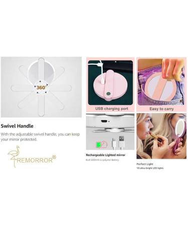 Portable Rechargeable Handheld Lighted Mirror with Swivel Handle - Travel Vanity Makeup Mirror (White) | USB Charge - Buy Online on GoSupps.com