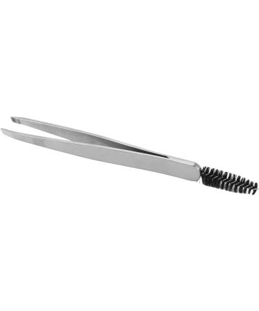 Eyebrow Slant Tip Tweezer with Eyebrow Brush Sliver Stainless Steel Thin Eyebrow Remover False Eyelashes Makeup Tools - Buy Online on GoSupps.com