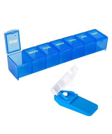 EZY DOSE Weekly (7-Day) Medication Management Bundle Pill Case Medicine Planner Vitamin Organizer Box with Pill Cutter Convenient and Easy to Use Travel Friendly Colors May Vary BPA Free Medicine Box with Pill Cutter