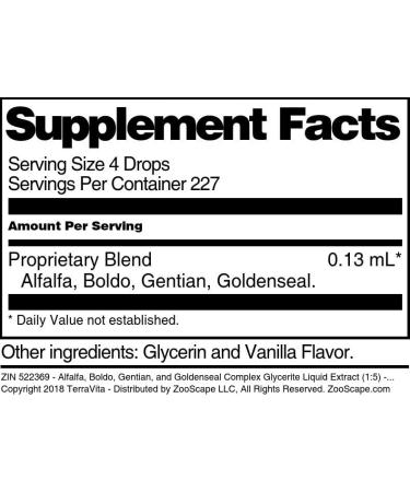 Alfalfa Boldo Gentian and Goldenseal Complex Glycerite Liquid Extract (1:5) - Vanilla Flavored (1 oz ZIN: 522369) - 3 Pack - Buy Online on GoSupps.com