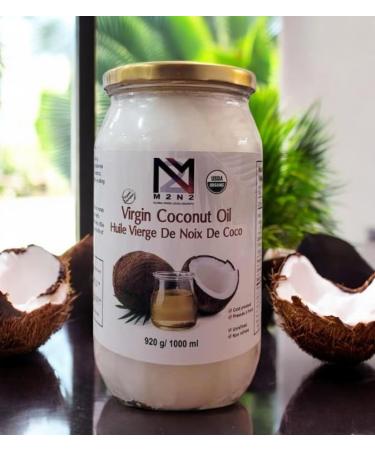 M2N2 Organic Virgin Coconut Oil 1000ml - USDA Organic Certified Cold Pressed and Unrefined Virgin Oil for Cooking and Baking (1000ml) - Buy Online on GoSupps.com