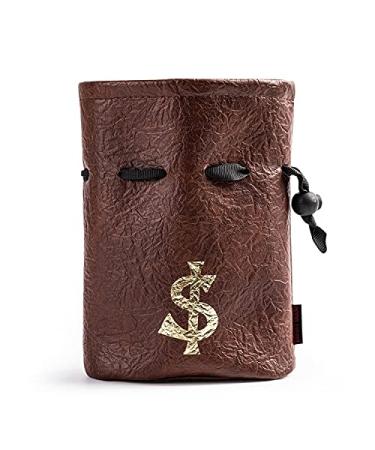 PU Leather Dice Bag Drawstring Bag Dice Pouch for D&D Dices, Coins,Game and Accessories BROWN