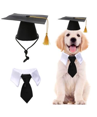 Pet Graduation Caps with Bow Tie Necktie Collar Dog Graduation Hats Accessory Costume for Dogs Cats Hat+Necktie