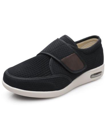 Men's Wide Width Shoes with Adjustable Closure Lightweight for Diabetic Swollen Feet-SK2 10 Wide Dk-black
