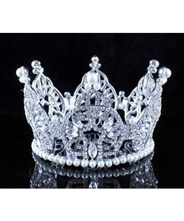 Mini Bun Tiara Hair Crown Faux Pearl White Austrian Rhinestone Crystal Cake Topper M2313