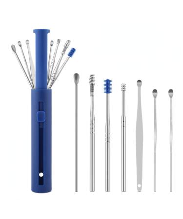 Nipogear 7pcs Stainless Steel Ear Tip Ear Scoop Ear Cleaning Tool Ear Wax Removal Kit Ear Cleaning Tool Set. (Blue)