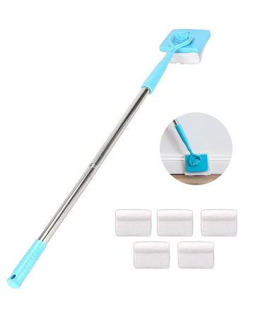 Baseboard Cleaner Tool with Handle, 5 Reusable Cleaning Pads, No-Bending Mop Baseboard Cleaner Tool Long Handle Adjustable Baseboard Molding Tool for Bathroom Microfiber Cleaning