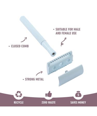 Kinghood Double Edge Safety Razor with Stand - 10 Blade Pack (Pink/Blue) | For Men and Women - Buy Online on GoSupps.com