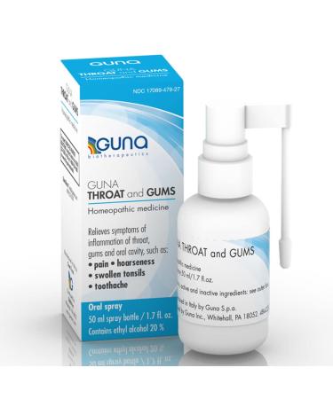 Guna Throat and Gums Homeopathic Soothing Throat Spray for Pain Hoarseness Swollen Tonsils Toothache - 1.7 Ounce Oral Spray