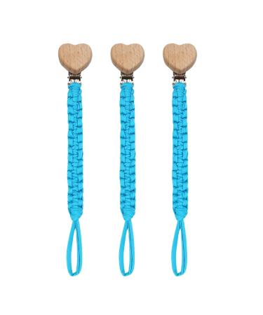 Pack of 3 pacifier chains cotton pacifier strap baby pacifier chains for newborn girls and boys bibs (BlueA)