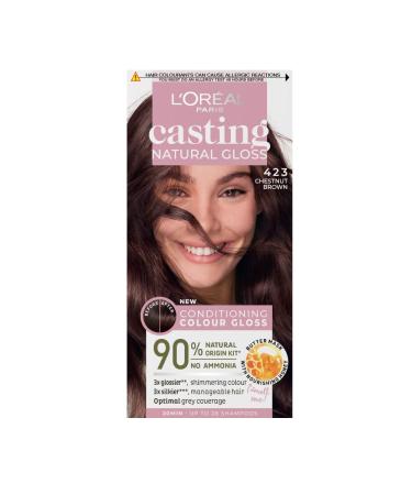 L'Oreal Paris Ammonia Free Semi-Permanent Hair Dye 423 Brown Noisette Glossy Hair Colour Natural Looking Finish For up to 28 Shampoos Casting Natural Gloss 1 Application