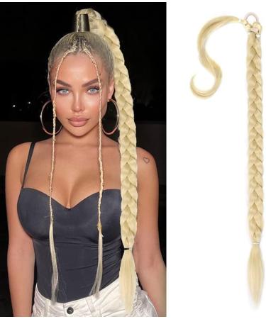 QKEPCY Braid Ponytail Extension 80cm/31'' DIY Long Hair Extensions Straight Wrap Around Ponytail Hair Extensions Fluffy Braiding Hairpiece Natural Soft Synthetic Hair Piece for Women Daily Wear Bleach Blonde - Buy Online on GoSupps.com