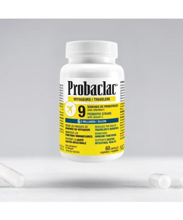 Probaclac Natural Travelers Probiotics Reducing Risk of Diarrhea Contains Vitamin C Immune Support Gluten Free Travel Size Vacation Cruise and Airplane Travel Essentials Vegan 60 Capsules - Buy Online on GoSupps.com