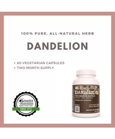 Remedy's nutrition Dandelion Root | 1 000 mg 60 Vegan Capsules Herbal Dietary Supplement | Two Month Supply - Buy Online on GoSupps.com