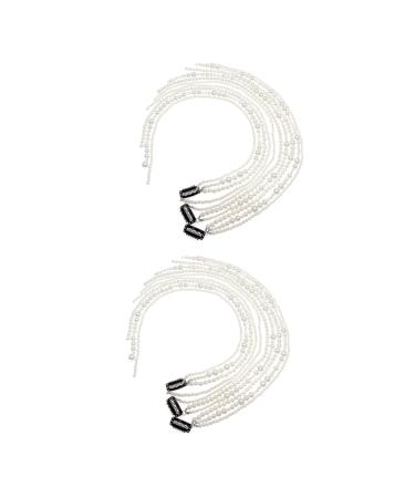 FRCOLOR Set of 2 Hair Clips with Pearl Tassel Pearl Crown Long Hair Clip Chain with Pearls Pearl Tassel Pearls Tiara Hair Clips for Women Faux Pearls White Imitation Pearls Miss Long Pearl