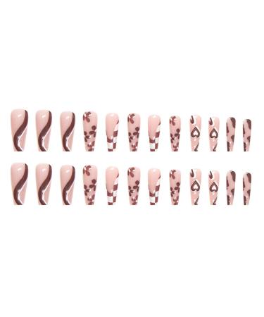 Justotry 24 Pieces Heart Coffin Nails - Brown French Press-On Floral Ballerina Fake Nails for Women - Buy Online on GoSupps.com